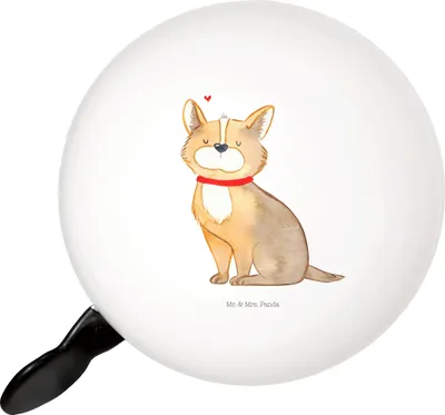 Produktbild von Mr. & Mrs. Panda Klingel Für Fahrrad Hund Glück - Weiß - Geschenk, Spruch, Fahrradklingel, Süß, Sprüche, Fahrrad-Klingel, glocke, Herz, Liebe