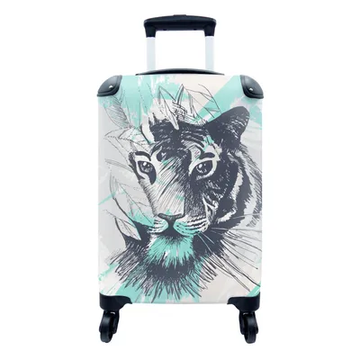 Produktbild von MuchoWow® Koffer Handgepäck Trolley Rollkoffer Kleine Reisekoffer mit 4 Rollen - Tiger - Abstrakt - Weiß - Cabin Size < 55x40x23 cm & 55x40x20 cm - Fotokoffer - Kabinenkoffer - Boardgepäck - Reise-Box - Reisekoffer - Reisegepäck - Koffer mit Bild - Trolley für Kinder