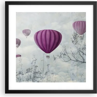 Produktbild von Gerahmtes Poster - Schwarzer Rahmen - Ballon Baum Flug - 40x40 cm - Wand Bild - Wanddeko - Wandbilder - Kunstposter - Wandposter - Bilderrahmen - Bilder - Kunstdruck - Wandbild - P2BAC40x40-3581