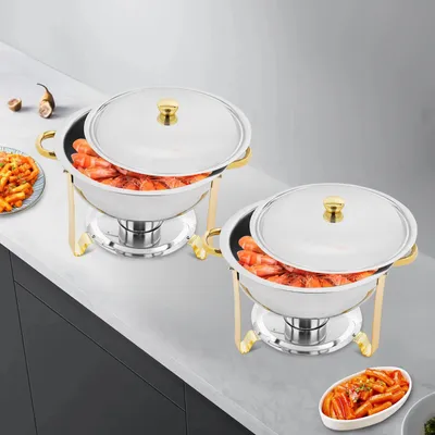 Immagine prodotto di Set per buffet Chafing Dish - 2 pezzi - 4,5 l per contenitore - Acciaio inossidabile - Scaldavivande/scaldabuffet - Grigio