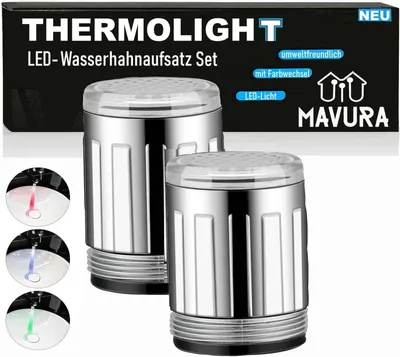 Produktbild von THERMOLIGHT LED Wasserhahn Aufsatz Licht Küche Bad Thermosensor 3 Farben [2er]