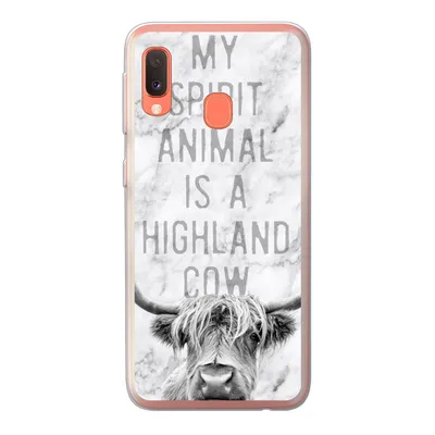 Produktbild von MuchoWow® Handyhülle Schutzhülle Hülle für Samsung Galaxy A20e Schottischer Highlander - Marmor - Zitat Silikon Softcase Handy Hülle - Abdeckung