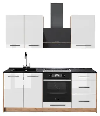 Obrázek produktu pro Jednotková kuchyně Vicco Fame-Line Bílá vysoký lesk/Zlatý mocný dub 190 cm, PD Antracit, Model 64891
