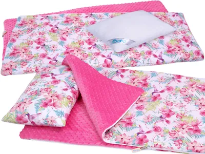 Immagine prodotto di Sacco a pelo BOBO, grande sacco a pelo per bambini in cotone e minky 155x78 cm - fiori rosa