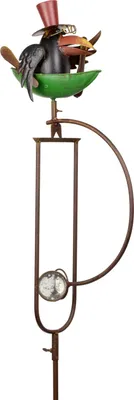Zdjęcie produktu dla Dekoracyjna metalowa wrona ogrodowa w łodzi - 138 cm wysokości - zabawna dekoracja ogrodowa z funkcją balansowania, odporna na warunki atmosferyczne, ze szklaną kulą - do rabat kwiatowych, trawników i ogrodów frontowych