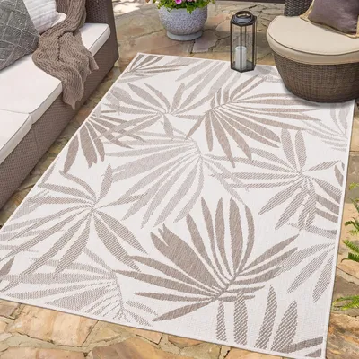 Produktbild von Teppich Outdoor Wetterfest - Beige, Creme - Wendeteppich - 120x170 cm - Florales Muster