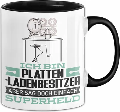 Produktbild von Plattenladenbesitzer Geschenk Tasse Ich Bin Plattenladenbesitzer Aber Sag Doch Einfach Superheld Lustige Geschenkdiee für Plattenladenbesitzer Kaffee-Becher (Schwarz)