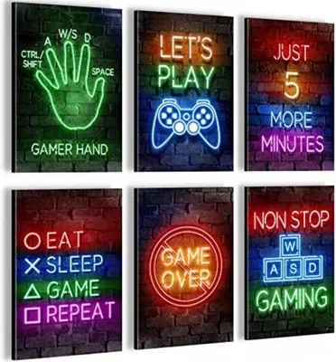 Productafbeelding van Famanu Wanddecoratieset - Stijlvolle gamingdecoratie - 6-delig - 20 x 30 cm