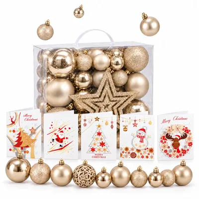 ONBEST Weihnachtskugeln 51-teilig Champagner mit Sternspitze und Aufbewahrungsbox