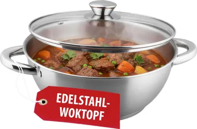 Produktbild von Wok Topf MagicHome Chloe, 26 cm, 5 Lit., mit Glasdeckel, Edelstahl