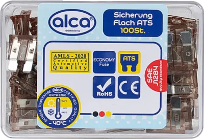 Produktbild von alca® Flach-Sicherungen 7,5 A; 100 St. Economy Box braun Auto Flachsicherungen Schmelzsicherung für Caravan Traktor Bus Motorrad Kfz Pkw Lkw etc.