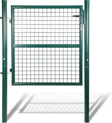 Zdjęcie produktu dla Brama ogrodowa metalowa, 125 × 100 cm, brama rolnicza wykonana z metalu galwanizowanego, wyposażona w zamek, klamkę i klucz, stabilna i trwała – metalowa brama ogrodowa