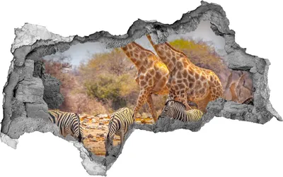 Produktbild von Selbstklebender Loch-3D-Aufkleber 95x73 cm Giraffen und Zebras