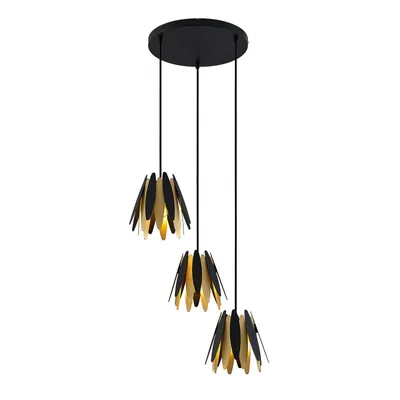 Produktbild von Lucande Lounit Hängelampe, schwarz-gold, 3-flammig