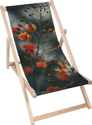 Zdjęcie produktu dla Dreamroots Składany drewniany leżak, drewno bukowe do 130 kg, składany leżak z 3-stopniową regulacją nachylenia oparcia, Little Orange Flowers