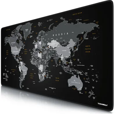 Produktbild von Titanwolf Gaming Mauspad XXL, 900 x 400 x 3 mm, Schreibtischunterlage, abwaschbar, rutschfeste Rückseite, Geschwindigkeit & Präzision, Weltkarte Global