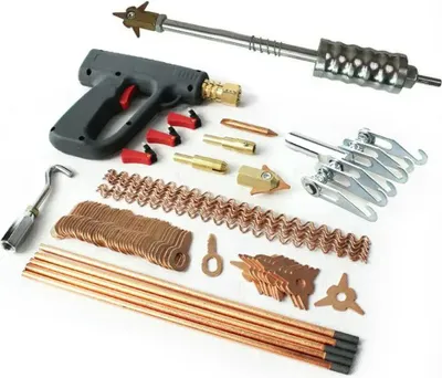 Image de Débosseleur de carrosserie - Kit de débosselage par soudage par points 86 pièces - Réparation par soudage par points - Accessoires Spotter - Pour les bosses sur les tôles de carrosserie
