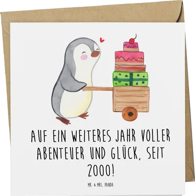 Produktbild von Mr. & Mrs. Panda Klappkarte 2000 Geburtstag Abenteuer Glück - Weiß - Geschenk, Alter, Glückwunschkarte, Geburtstagsfeier, besondere Geschenke, faltkarte, doppelkarte