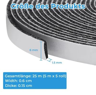 Imagen del producto de Cinta de sellado autoadhesiva de espuma, 6 mm x 15 mm, 25 metros, para puertas y ventanas