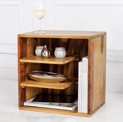 Produktbild von riess-ambiente Massivholz Beistelltisch CUBUS 45cm braun Sheesham stone finish Regal Nachttisch