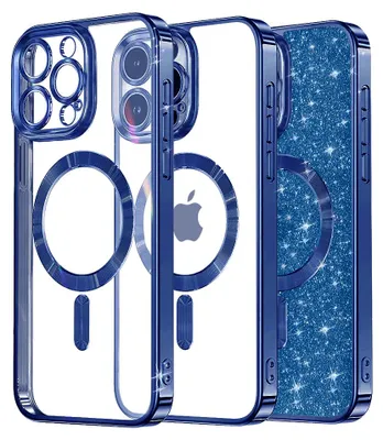 Produktbild von Techsuit Luxury Glitter Back Cover Hülle mit MagSafe für Apple iPhone 16 Pro - Dunkelblau