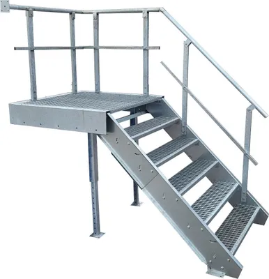 Obrázek produktu pro 5 stupňů + podesta ocelové schodiště se zábradlím vpravo / šířka stupně 100 cm / výška patra 90-120 cm