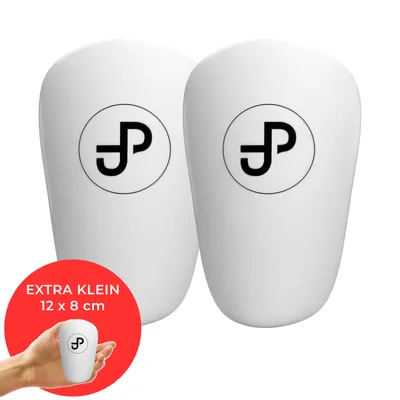 Produktbild von JDP Mini Schienbeinschoner Fußball 12 x 8 cm, Weiß, kleine Schienbeinschützer für Herren, Damen & Kinder