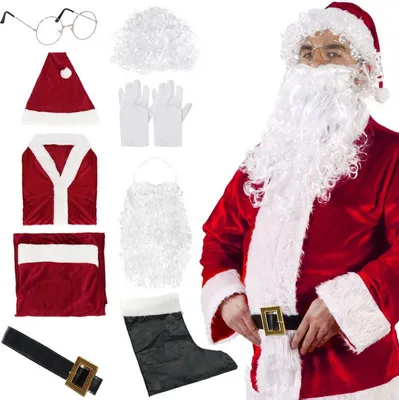 Image de Costume de Noël Père Noël 9 pièces bordeaux, taille adulte