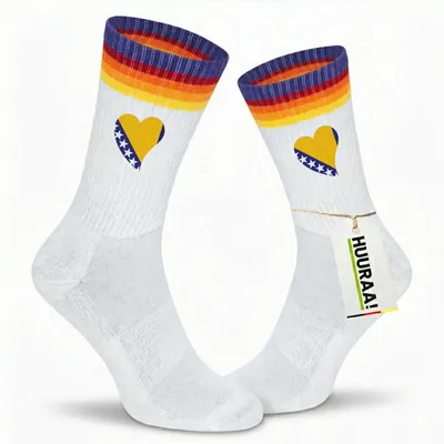 Produktbild von Huuraa Uni Socken Bosnien und Herzegowina Flagge Herz 37/41 Rainbow Baumwolle Tennissocken Geschenkidee