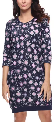 Image de Chemise de nuit pour femme Merry Style MS10-182 (motifs floraux bleu marine, taille S)