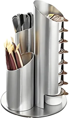 Produktbild von PolkaHome® Mehrfachspender aus Edelstahl für Milchkocher, Zuckerbeutel und Rührstäbchen, 11 x 17,5 cm, Silber