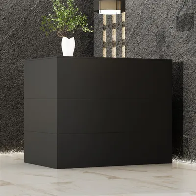 Produktbild von Empfangstheke L-Form 140x80x120cm Schwarz, mit abschließbarer Schublade, Tastaturablage & PC-Halter, für Büro & Empfang