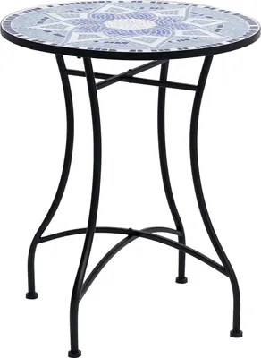 Zdjęcie produktu dla Stół ogrodowy Outsunny Ø60 x wys.71 cm, odporny na warunki atmosferyczne stół balkonowy wykonany z metalu, stół do jadalni na zewnątrz, stół kempingowy, stolik pomocniczy, okrągły stół tarasowy do ogrodu, na patio, balkon, w kolorze niebieskim i białym