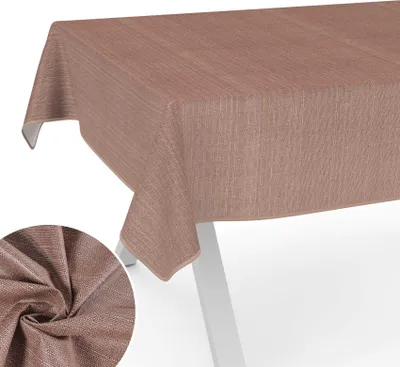 Produktbild von Tischdecke Uni aus Textil einfarbig Damast wasserabweisend Tischtuch Tischwäsche Aquarell Braun Breite 120cm Länge 180cm mit Paspelband
