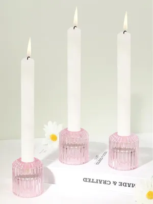 Image de Bougeoirs en verre Set de 3 bougies tubulaires roses Bougies chauffe-plat