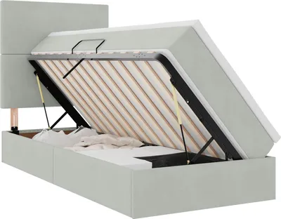 Produktbild von Bett mit Stauraum und LED mit LED Hellgrau 90 x 200 cm Samt