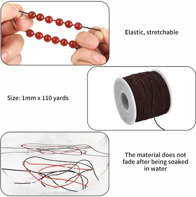 Imagen del producto de Cuerda elástica de 1 mm x 100 metros, color marrón, para pulseras y fabricación de joyería