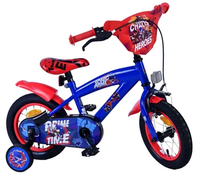 Immagine prodotto di Bicicletta per bambini Volare Turbo Crew, modello per ragazzi, 12 pollici, blu e rossa, con ruote stabilizzatrici