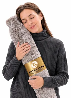 Obrázok produktu pre Dlhá fľaša na teplú vodu s poťahom a rúčkou, 75x13 cm, tmavohnedá, prírodný kaučuk