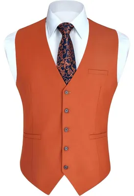 Productafbeelding van Herenvest, formeel, voor bruiloft of feest, katoen, effen kleur, gebakken oranje, maat M