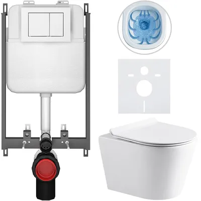 Imagen del producto de CERANO - Juego de inodoro y pedestal Norbi - blanco brillante - botón Prime/Maxio, blanco - para empotrar - 48,5 x 36,5 cm