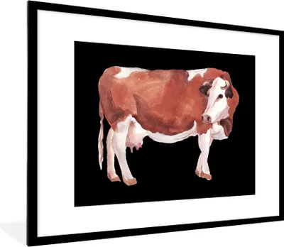 Produktbild von MuchoWow® MuchoWow® Gerahmtes Poster Kuh - Zeichnung - Schwarz 80x60 cm - Poster mit zchwarzem Bilderrahmen - Schlafzimmer-Dekorationen - Fotoposter