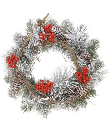 Produktbild von Dekokranz mit Kunstschnee rot Beeren 30cm Türkranz Weihnachtskranz Deko Kranz Adventskranz dekoriert