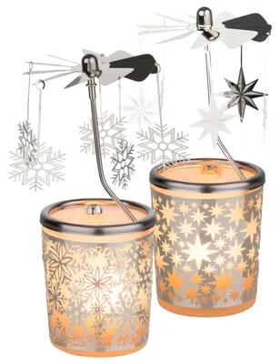 Produktbild von Set aus 2 Windlichtern mit Karussell – stimmungsvolle Dekoration für Advent und Weihnachten