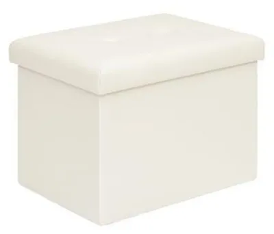 Produktbild von Faltbarer Aufbewahrungshocker Kunstleder Stauraum Rechteckig Sitzbank Hartdeckel 42x32x32 cm Creme