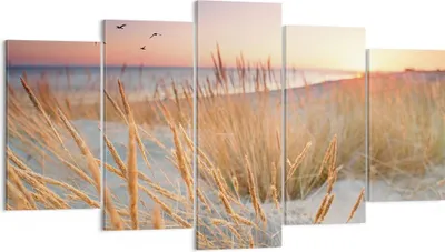 Produktbild von Bild auf Leinwand - Leinwandbild - 5 Teile - Sonne Vögel Sand - 160x85cm - Wand Bild - Wanddeko - Wandbilder - Leinwanddruck - Bilder - Wanddekoration - Leinwand bilder - Wandbild - EA160x85-4810