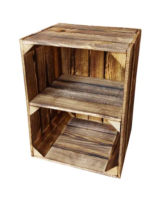 Produktbild von Holzkiste Geflammte mit Regal - 40x30x24 cm - Dekorative Aufbewahrungsboxen aus Holz