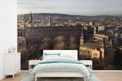 Produktbild von MuchoWow® Fototapete für Wohnzimmer oder Schlafzimmer Wandtapete Vinyl Motivtapete Architektur - Luft - Edinburgh - 600x400 cm - Vinyltapeten