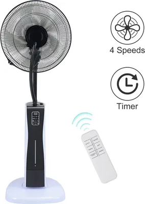 Obrázek produktu pro Podstavný ventilátor Jopassy s 3stupňovou vodní mlhovinou včetně multifunkčního dálkového ovládání, zvlhčovač vzduchu s elektronickým časovačem
