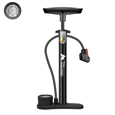 Zdjęcie produktu dla Pompka rowerowa z manometrem, wielofunkcyjna przenośna pompka do rowerów i samochodów, 160 PSI, z manometrem i pompką powietrza 3 w 1